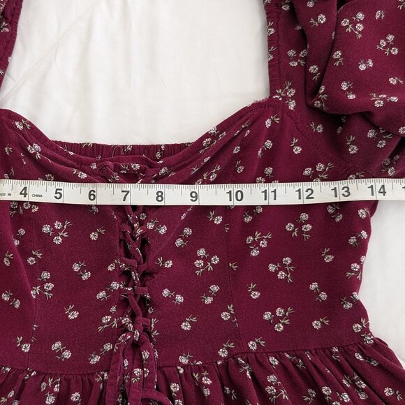 AEROPOSTALE Top Women's S Burgundy Floral Corset Babydoll Pullover Long Sleeve - Picture 15 of 16